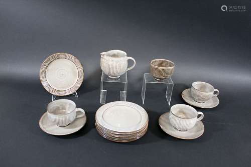 DAVID LEACH - STUDIO POTTERY including a pottery cut sided sugar bowl and milk jug (sugar bowl