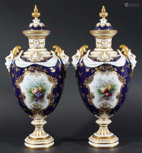 PAIR OF ROYAL WORCESTER VASES AND COVERS, date code for 1902, shape 1407, signed Chivers, of two