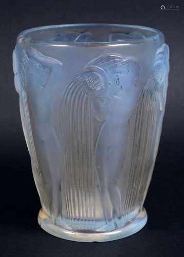 LALIQUE VASE - DANAIDES an opalescent and frosted glass vase in the Danaides design, with depictions