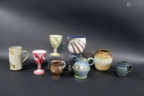 STUDIO POTTERY including two goblets by Alan Caiger Smith (one damaged), a vase by David Jones