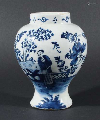 DUTCH DELFT VASE, later 18th century, of inverted baluster form, blue painted with a chinoiserie