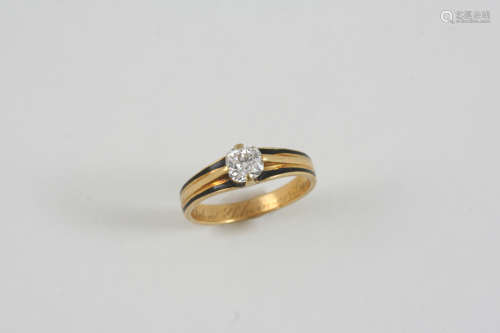 A DIAMOND MOURNING RING the old brilliant-cut diamond is set in an 18ct. gold mount with black