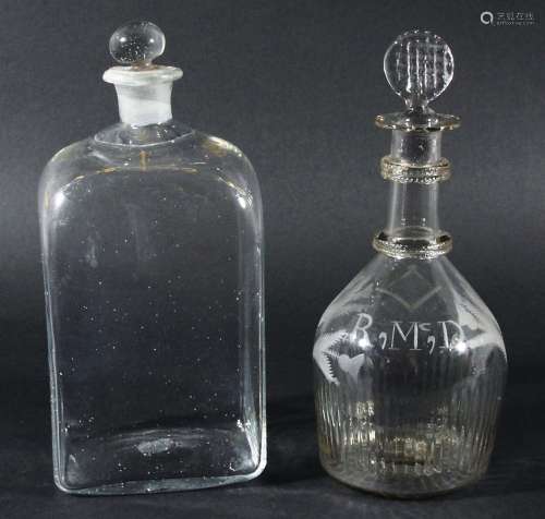 SCOTTISH INTEREST: GLASS DECANTER AND STOPPER, late 18th or early 19th century, of mallet form