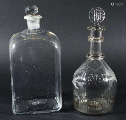 SCOTTISH INTEREST: GLASS DECANTER AND STOPPER, late 18th or early 19th century, of mallet form