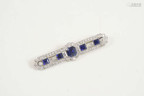 AN ART DECO SAPPHIRE AND DIAMOND PANEL BROOCH the central octagonal-shaped sapphire is set with four