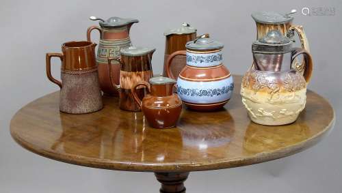 COLLECTION OF STONEWARE JUGS, to include a Nottingham type saltglazed hunting jug, Wedgwood, Salter,