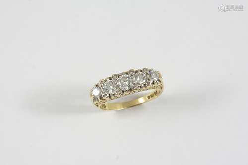 A DIAMOND FIVE STONE RING the five graduated circular-cut diamonds are set with rose-cut diamond