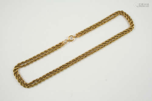 A 9CT. GOLD DOUBLE ROW TWISTED ROPE LINK NECKLACE 39cm. long, 44 grams.