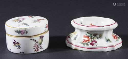 MEISSEN BOX AND COVER, probably later 18th century, of cylindrical form painted with floral