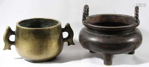 CHINESE BRONZE CENSER, Xuande style but later, impressed mark, diameter 14cm; together with