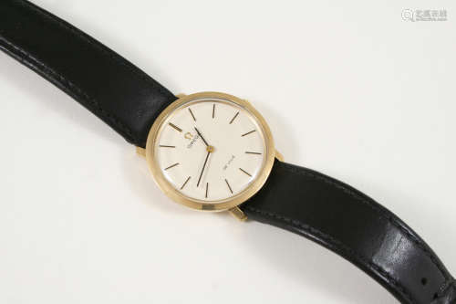 A GENTLEMAN'S 9CT. GOLD WRISTWATCH BY OMEGA the signed circular dial with baton numerals, Omega logo