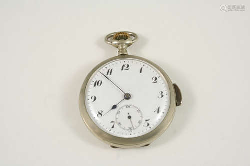 A NICKEL MINUTE REPEATER OPEN FACED POCKET WATCH the white enamel dial with Arabic numerals and