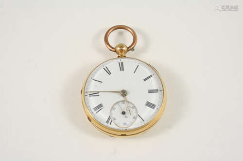 AN 18CT. GOLD OPEN FACED POCKET WATCH the white enamel dial with Roman numerals and subsidiary