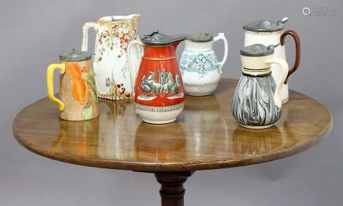 COLLECTION OF VICTORIAN STONEWARE JUGS, various makers and designs, to include relief moulded,
