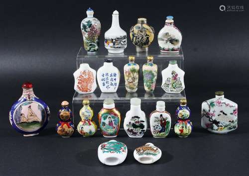 COLLECTION OF CHINESE PORCELAIN SNUFF BOTTLES, mainly 20th century, of various forms including