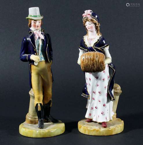 PAIR OF ROYAL WORCESTER FIGURES, a Lady and Gentleman of George III's Reign, model 1016, well