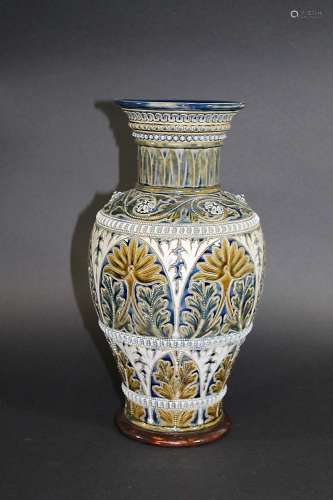 LARGE DOULTON LAMBETH VASE a large Doulton vase, with a painted floral design on a blue ground. With