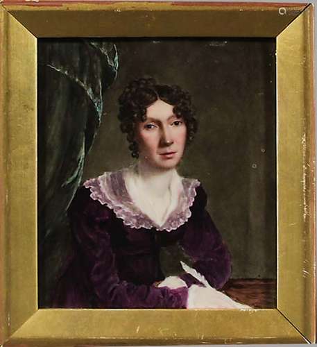 JOHN ROSE, COALPORT, PAINTED PLAQUE, cica 1830-50, painted with a portrait of a lady in a purple