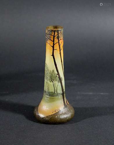 LEGRAS CAMEO GLASS VASE a cameo glass vase, designed with trees in a landscape scene. Signed,