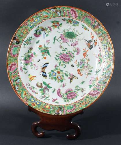 CHINESE FAMILLE ROSE CHARGER, possibly late 18th century, enamelled in the Canton style with