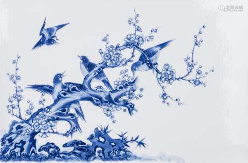 A BLUE AND WHITE PORCELAIN PLAQUE, QING DYNASTY