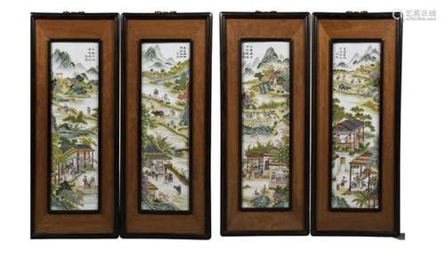 A SET OF FOUR FAMILLE ROSE PORCELAIN PLAQUES, REPUBLIC PERIOD