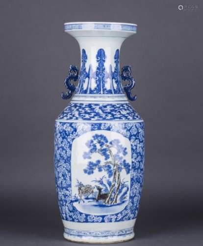 A LARGE BLUE & WHITE COPPER-RED DECORATED BALUSTER VASE