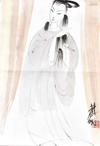 LIN FENGMIAN (1900-1991), BEAUTY COMBING HER HAIR