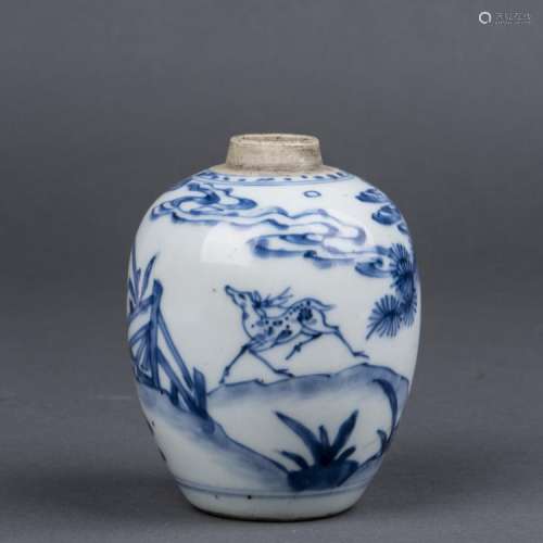 A SMALL BLUE AND WHITE JAR, QING DYNASTY, QIANLONG PERIOD