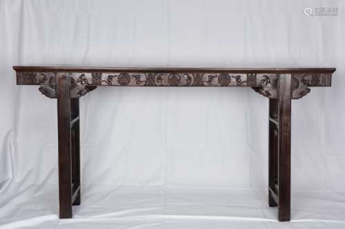 A LARGE ROSEWOOD LONG TABLE, 19TH CENTURY