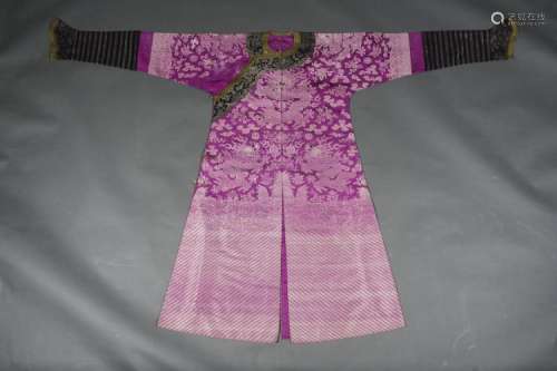 A RARE CHINESE PINK EMBROIDERED DRAGON ROBE, 19TH CENTURY, QING PERIOD