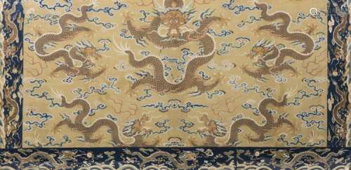 A 'FIVE DRAGONS' EMBROIDERY, QING DYNASTY, QIANLONG PERIOD