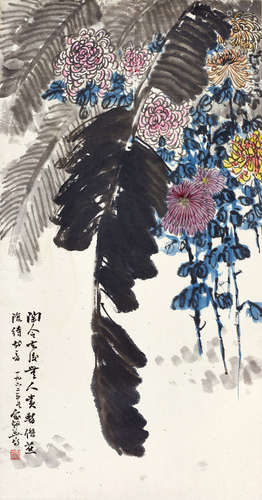 俞剑华（1895～1979） 芭蕉秋菊图 镜心 设色纸本