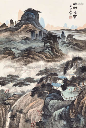 俞剑华（1895～1979） 山村飞云 镜心 设色纸本