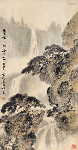 俞剑华（1895～1979） 松溪对谈图 立轴 设色纸本