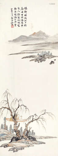 俞剑华（1895～1979） 绿柳扁舟图 镜心 设色纸本
