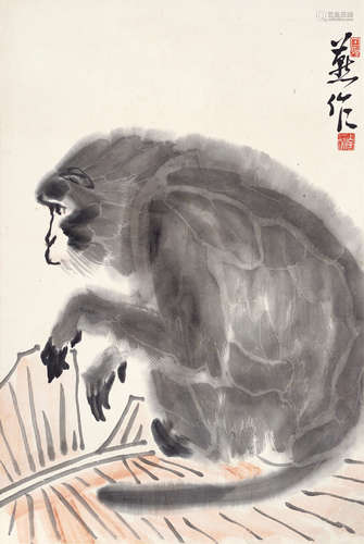 李燕（b.1943） 墨猴 立轴 设色纸本