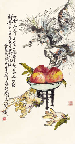 李剑晨（1900～2002） 福寿延年 立轴 设色纸本