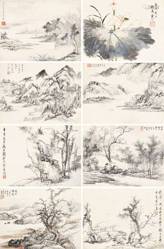 江寒汀（1903～1963）  徐邦达（1911～2012）  张石园（1898～1959）等 山水花鸟册 册页 设色纸本