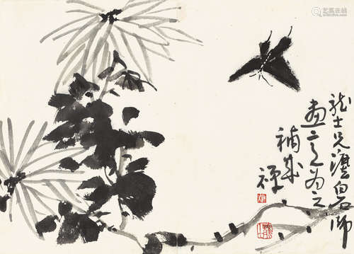 李苦禅（1899～1983）  萧龙士（1889～1990） 蝶恋花 镜心 水墨纸本