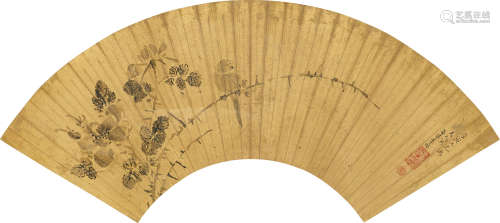 李因（1610～1685） 1650年作 花鸟 扇面 水墨纸本
