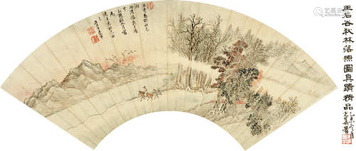 王翚（1632～1717） 1705年作 秋林落照图 扇面 设色纸本