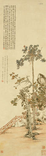 姜文载（18世纪） 1747年作 空桐仙馆图 立轴 设色纸本