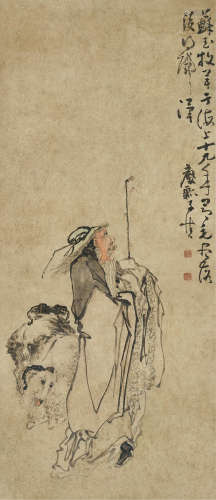 黄慎（1687～1770） 苏武牧羊图 立轴 设色纸本