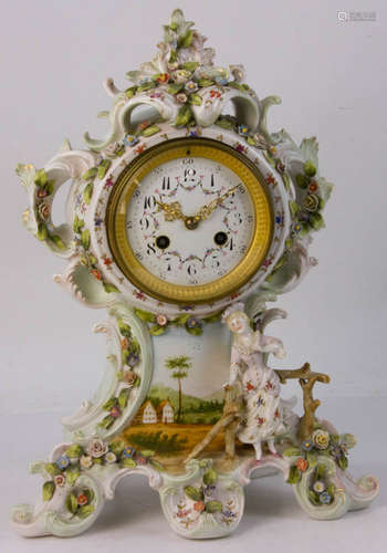 19th C. French Mantel Clock w/ Porcelain Case