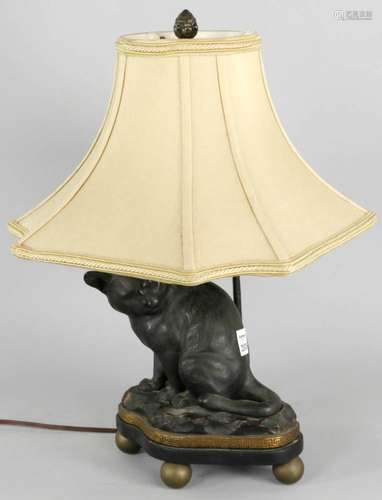 C1900 Chinese Bronze Cat Lamp w/ Shade