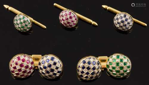 18k Yellow Gold Cufflinks Suite w/ Gemstones