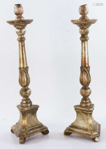 Pair of 19th C. French Giltwood Candlesticks