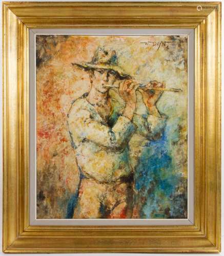 Willy Duyn, Boy with Flute, Oil on Masonite