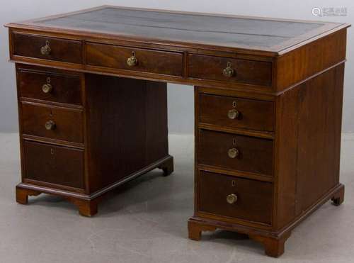 19th C. English Leather-top Kneehole Desk